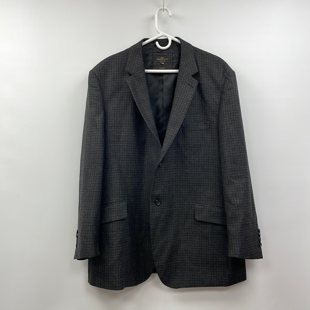Rodd & Gunn 100% Virgin Wool Houndstooth Plaid Single Breasted Blazer Grey 2XL